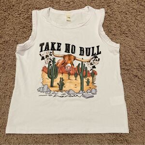 Take No Bull Shirt Boys Sz 5 Sleeveless Muscle Shirt Cowboy Western Cactus NWOT